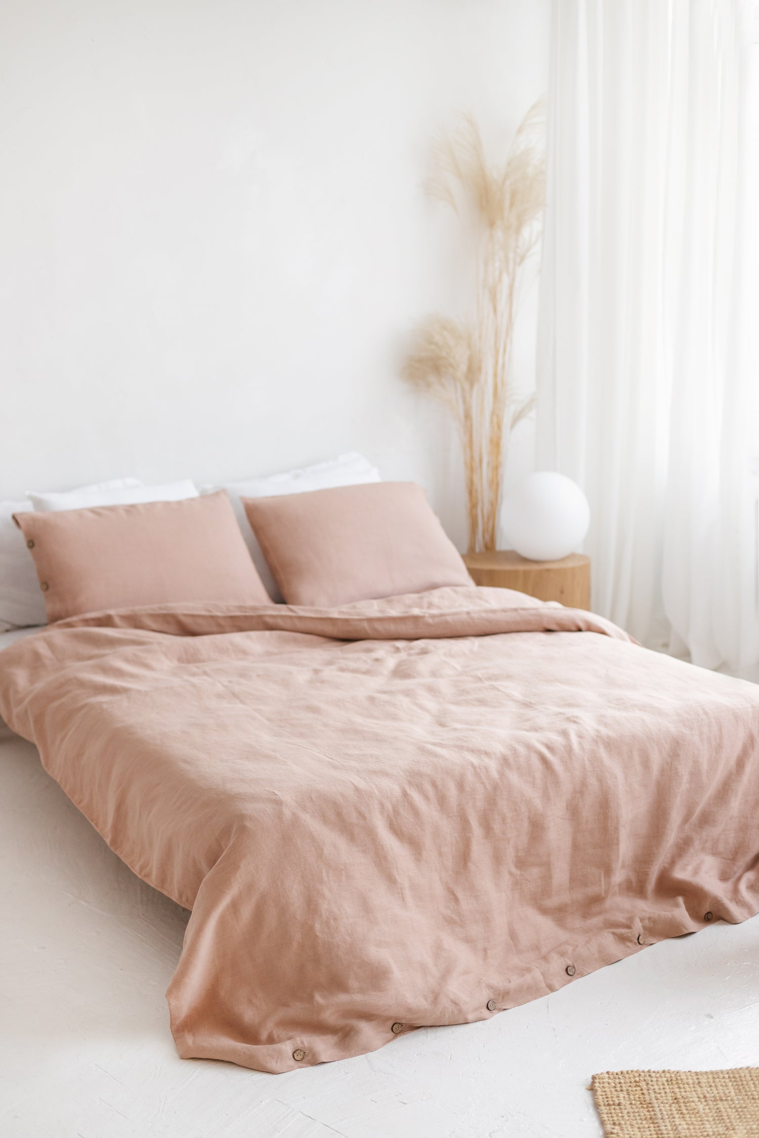 Peach Linen Bedding Set