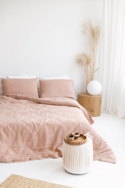 Peach Linen Bedding Set