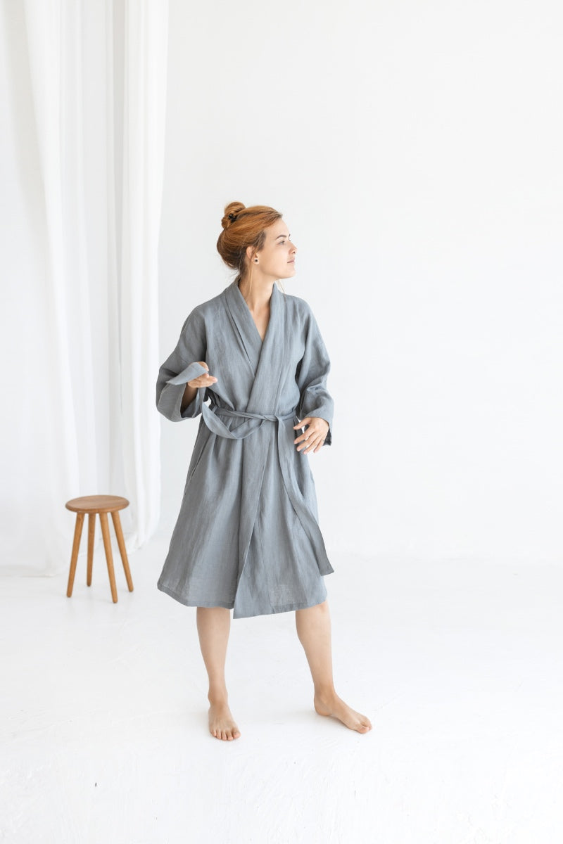 Set of 2 linen bathrobes for him and her