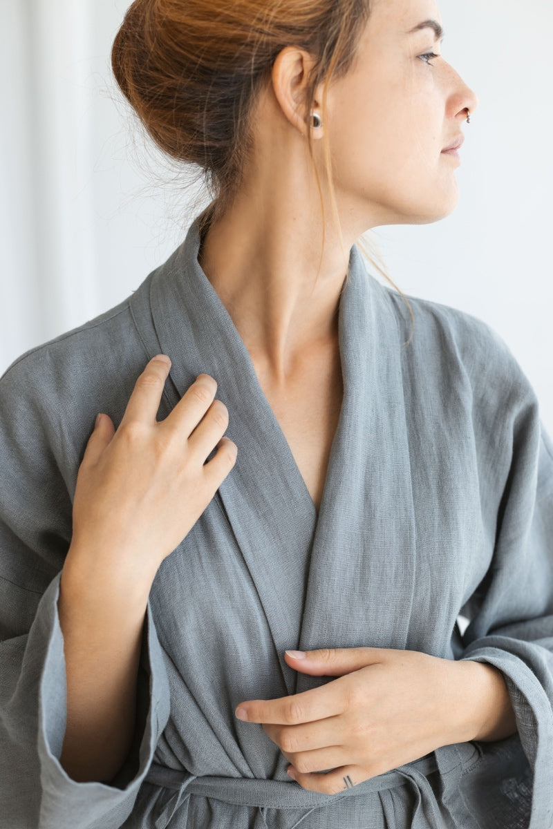 Set of 2 linen bathrobes for him and her