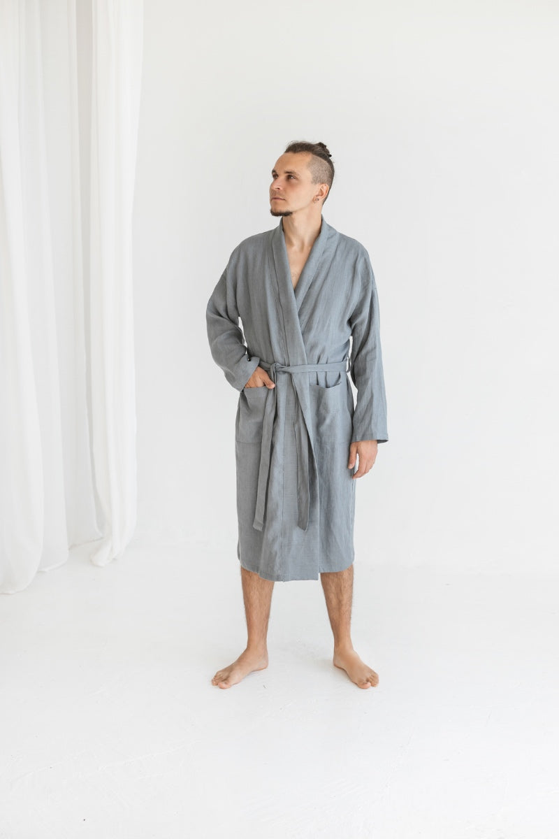 Set of 2 linen bathrobes for him and her