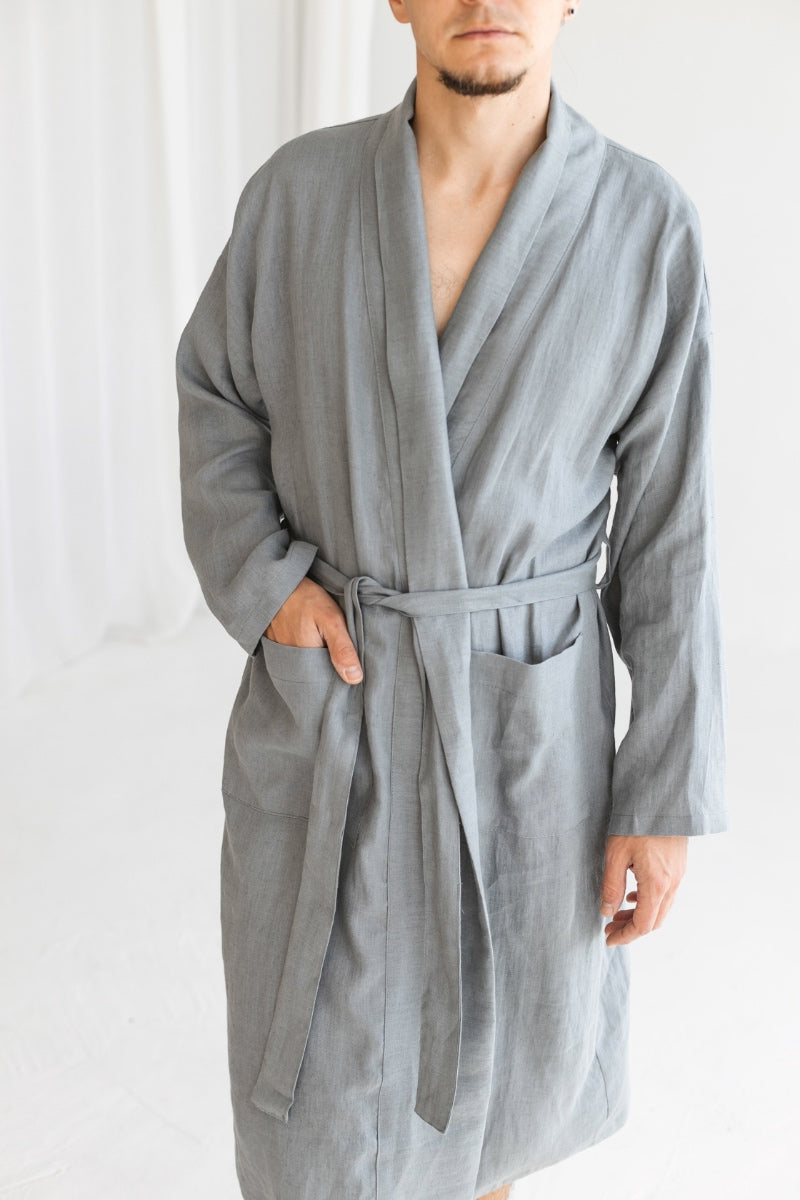 Set of 2 linen bathrobes for him and her