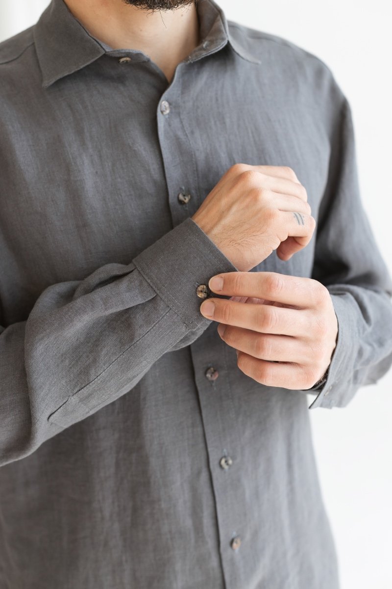 Dark Gray Linen Men's Shirt | SAND SNOW LINEN – Sand Snow Linen