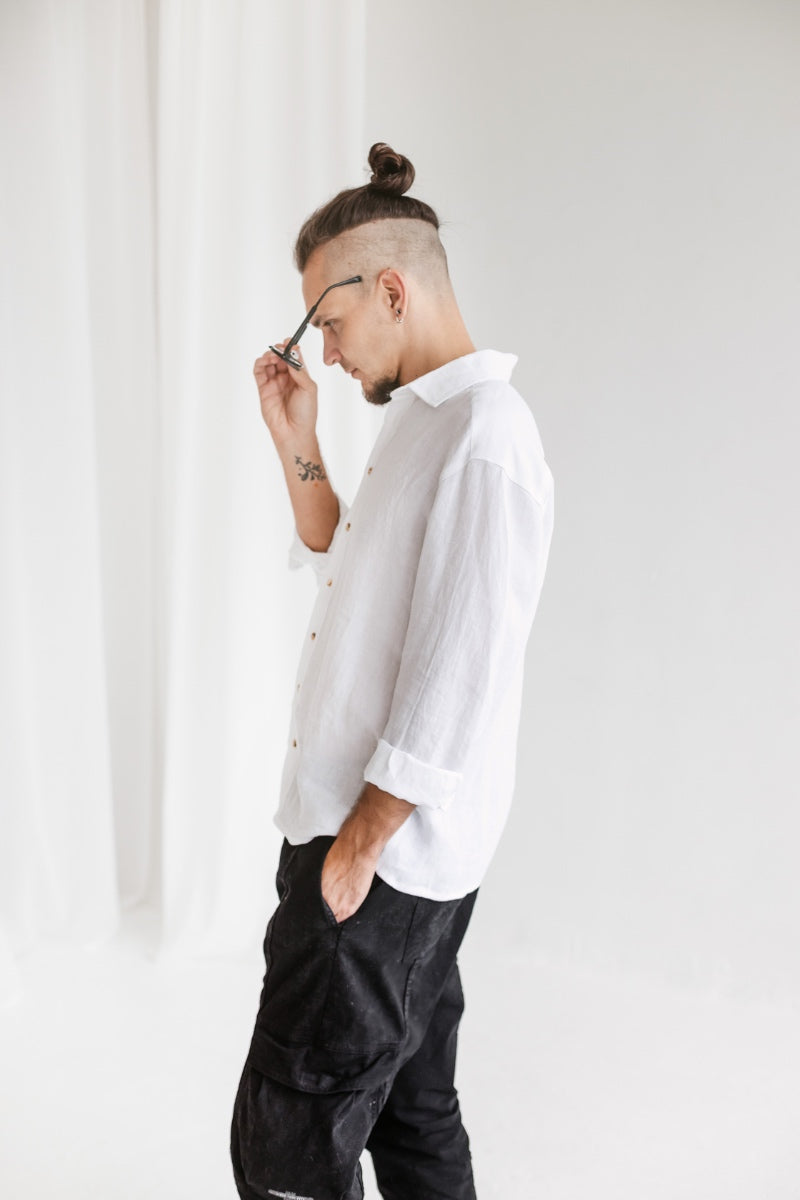 white linen men's shirt