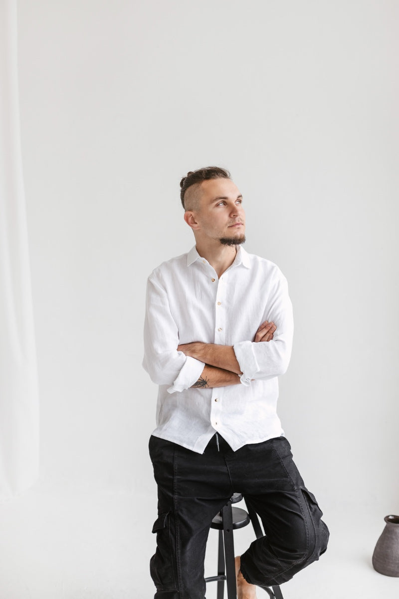 white linen men's shirt