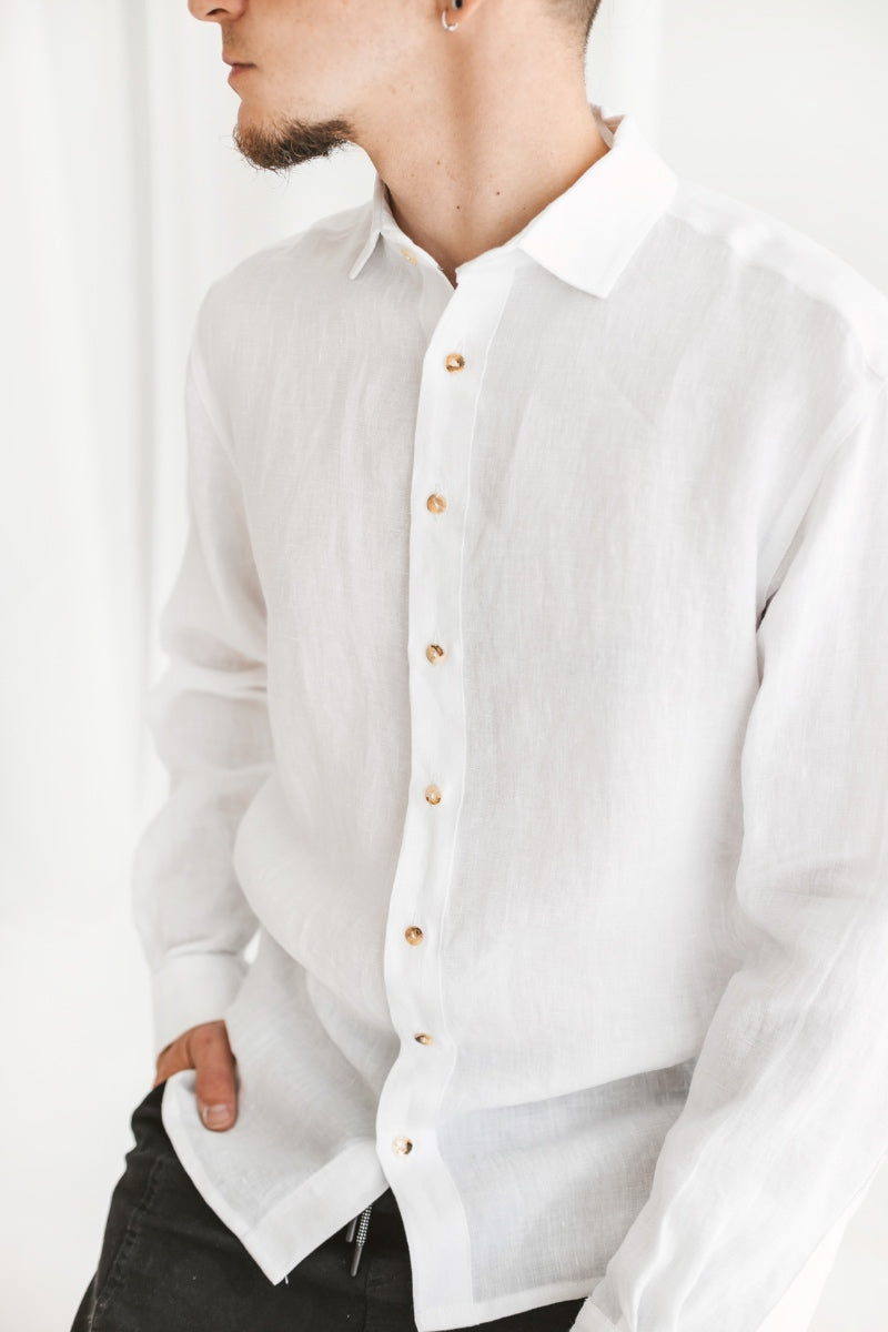 White Linen Men's Shirt | SAND SNOW LINEN Sand Snow Linen White Linen Men's Shirt | SAND SNOW LINEN Sand Snow Linen