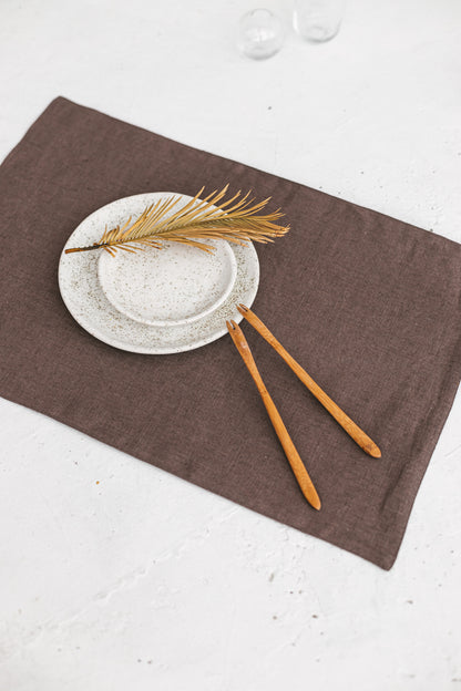 brown linen placemats