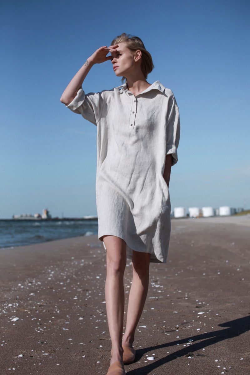 Natural Light Linen Shirt Dress