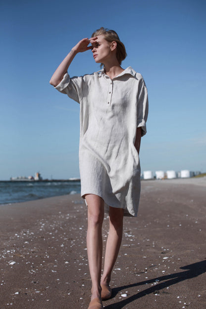 Natural Light Linen Shirt Dress