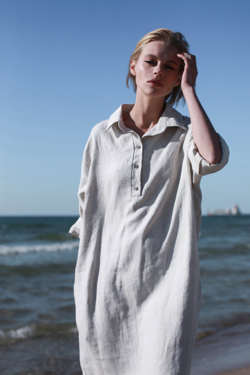 Natural Light Linen Shirt Dress