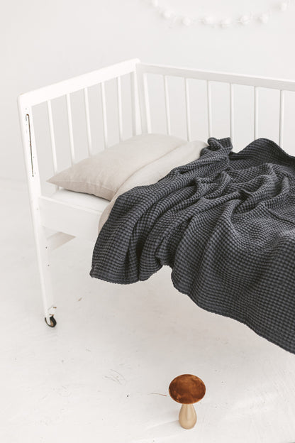 Dark Gray Waffle Linen Baby Blanket