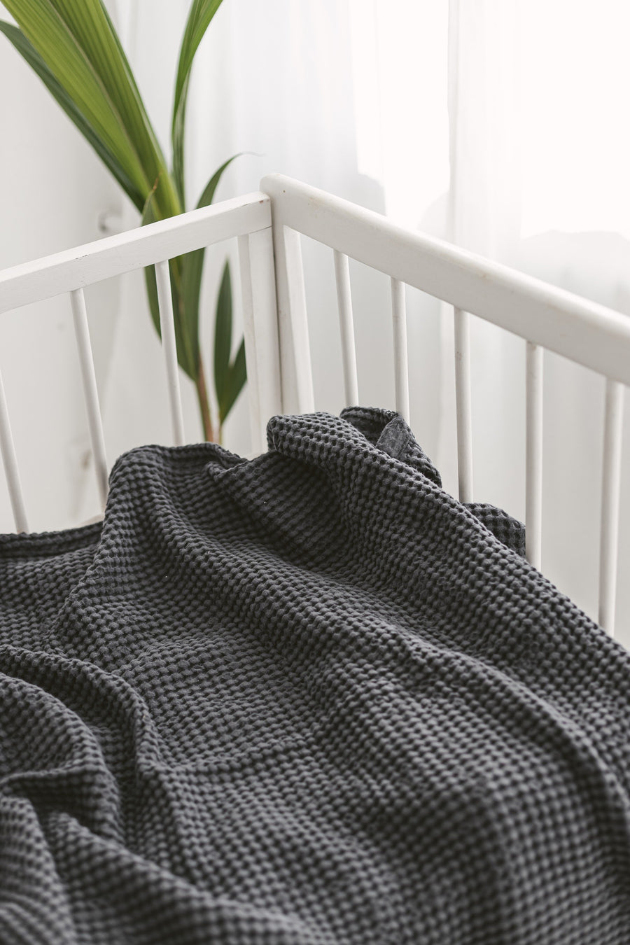 Dark Gray Waffle Linen Baby Blanket