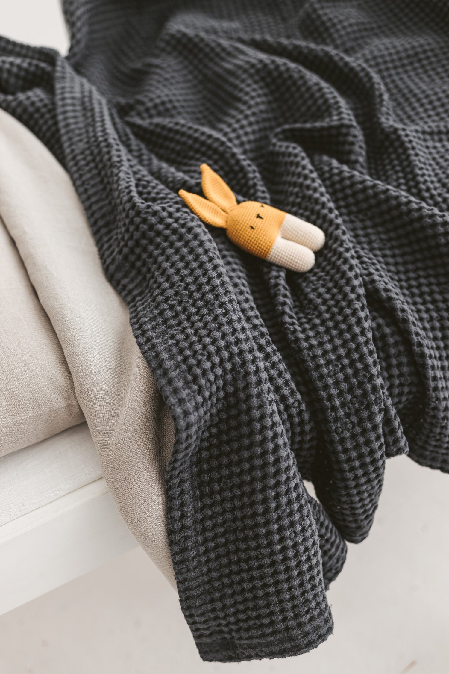 Dark Gray Waffle Linen Baby Blanket