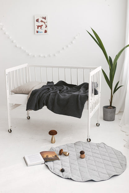 Dark Gray Waffle Linen Baby Blanket