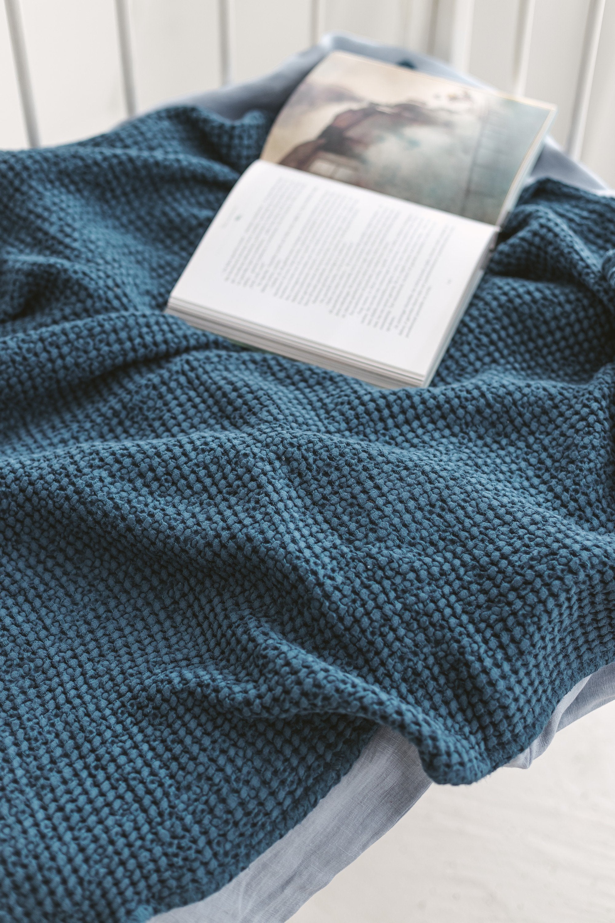 Dark Teal Waffle Linen Baby Blanket