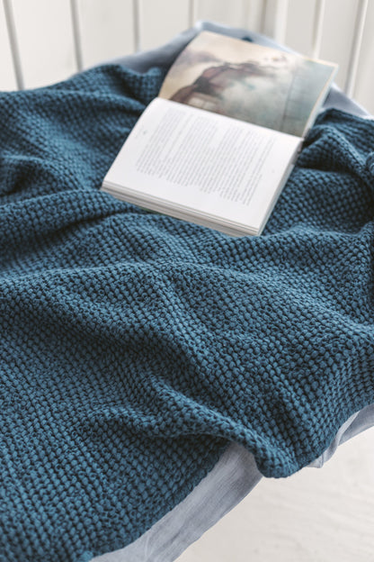 Dark Teal Waffle Linen Baby Blanket