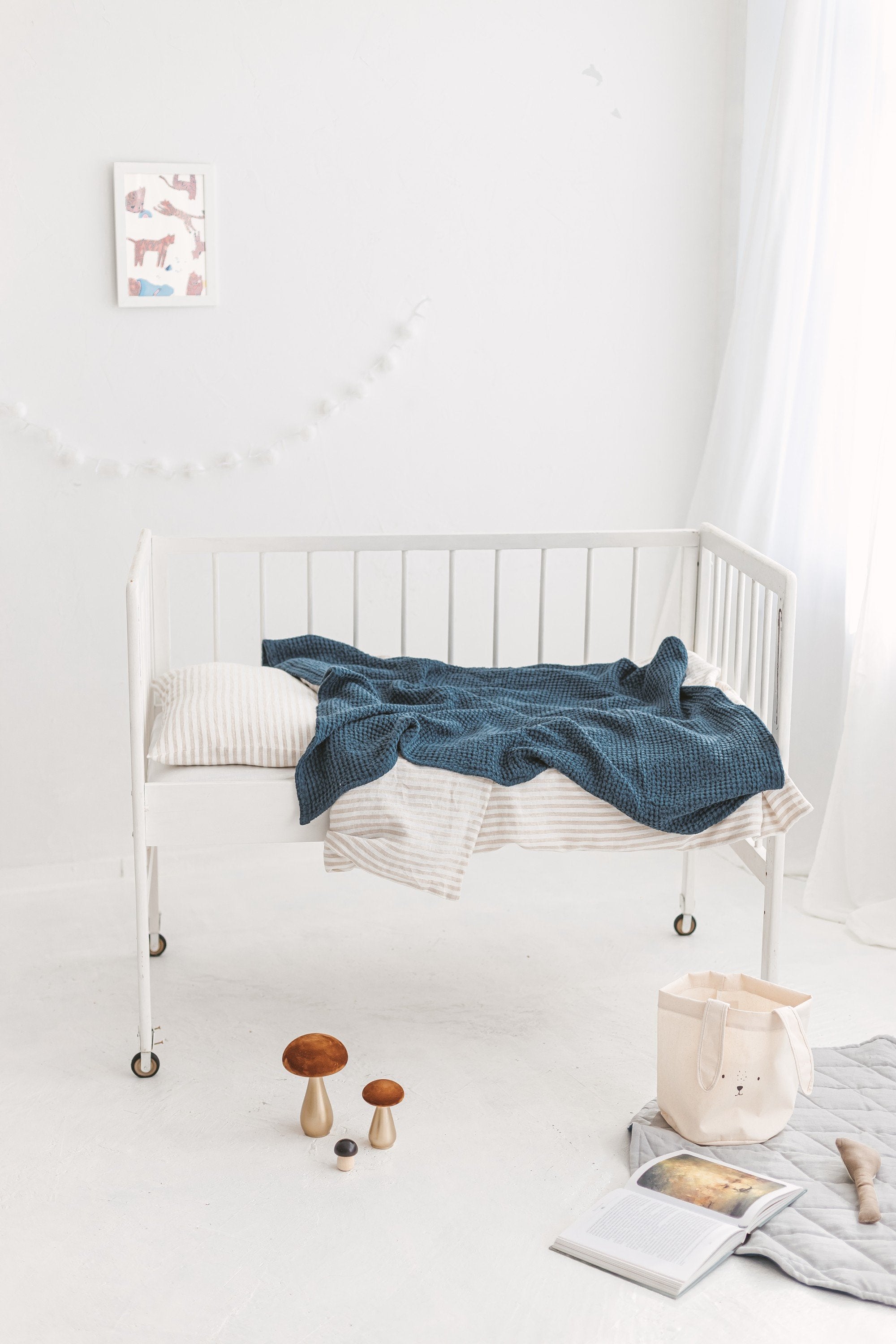 Dark Teal Waffle Linen Baby Blanket