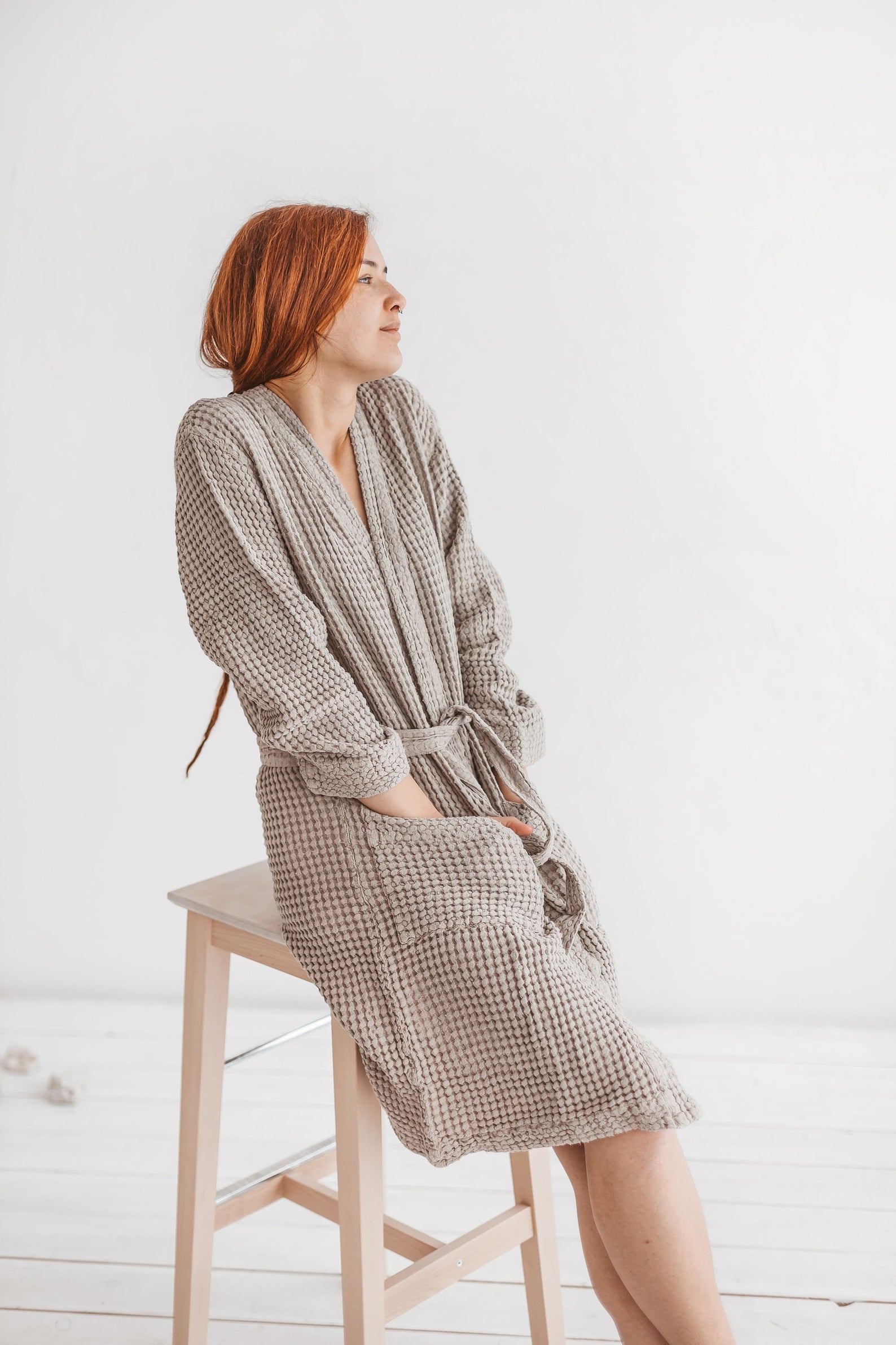 linen waffle bathrobe