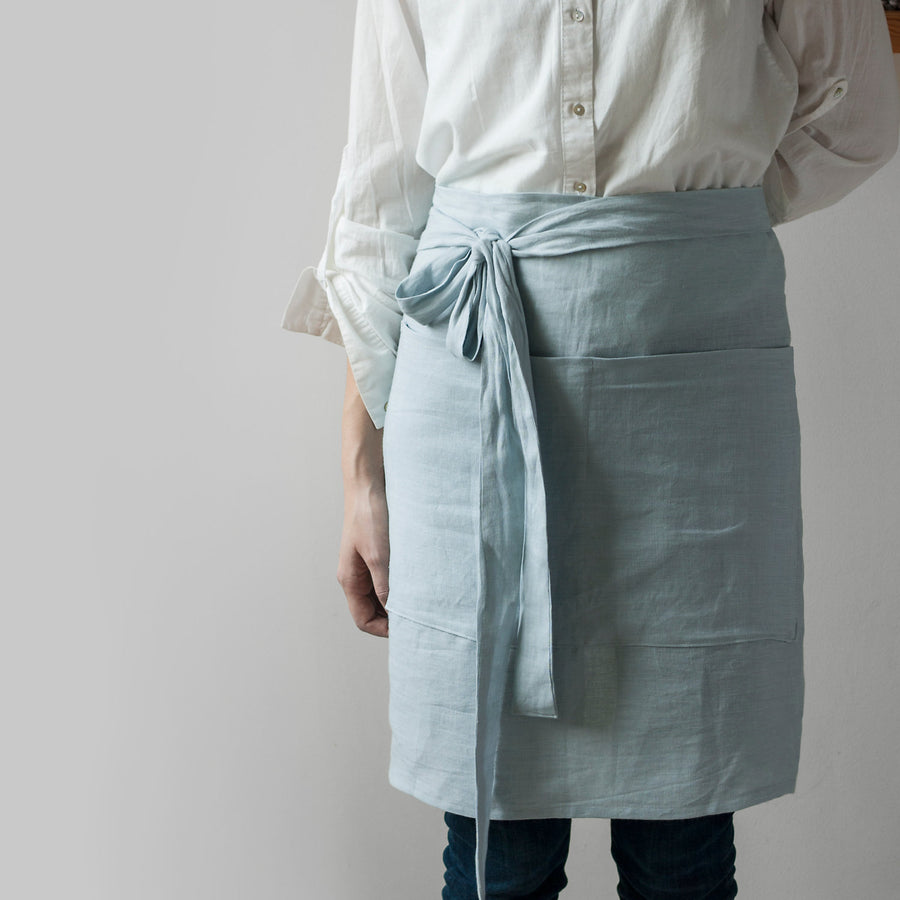 Ice Blue Linen Apron