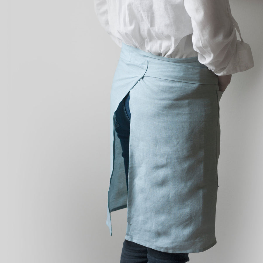 Ice Blue Linen Apron