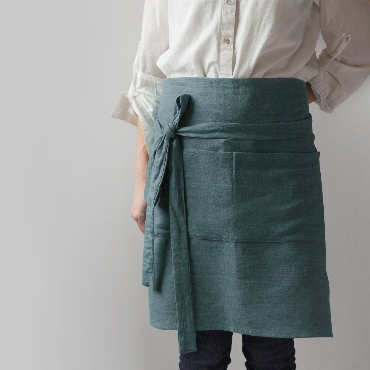 Grey Linen Half Apron – Sand Snow Linen