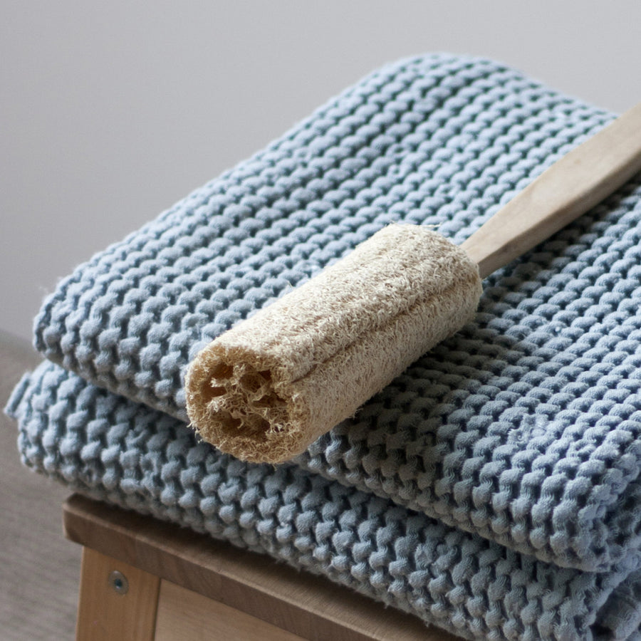 Light Blue Linen Waffle Bath Towel
