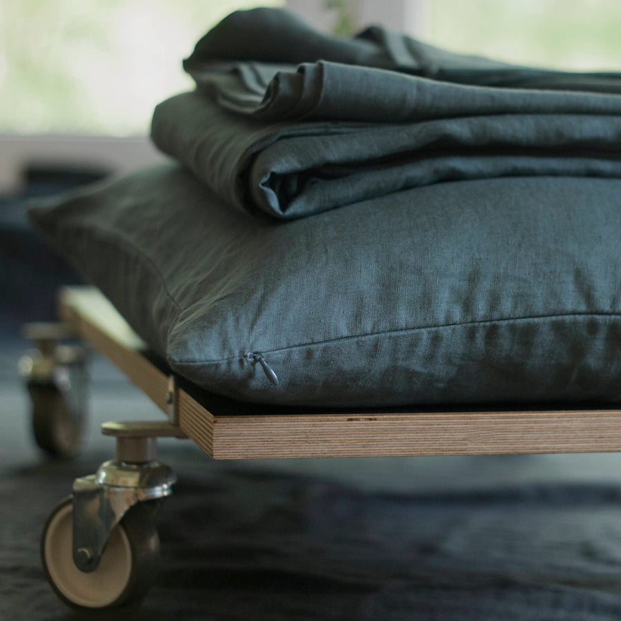 Set Of Dusty Blue Linen Duvet Cover And 2 Pillowcases