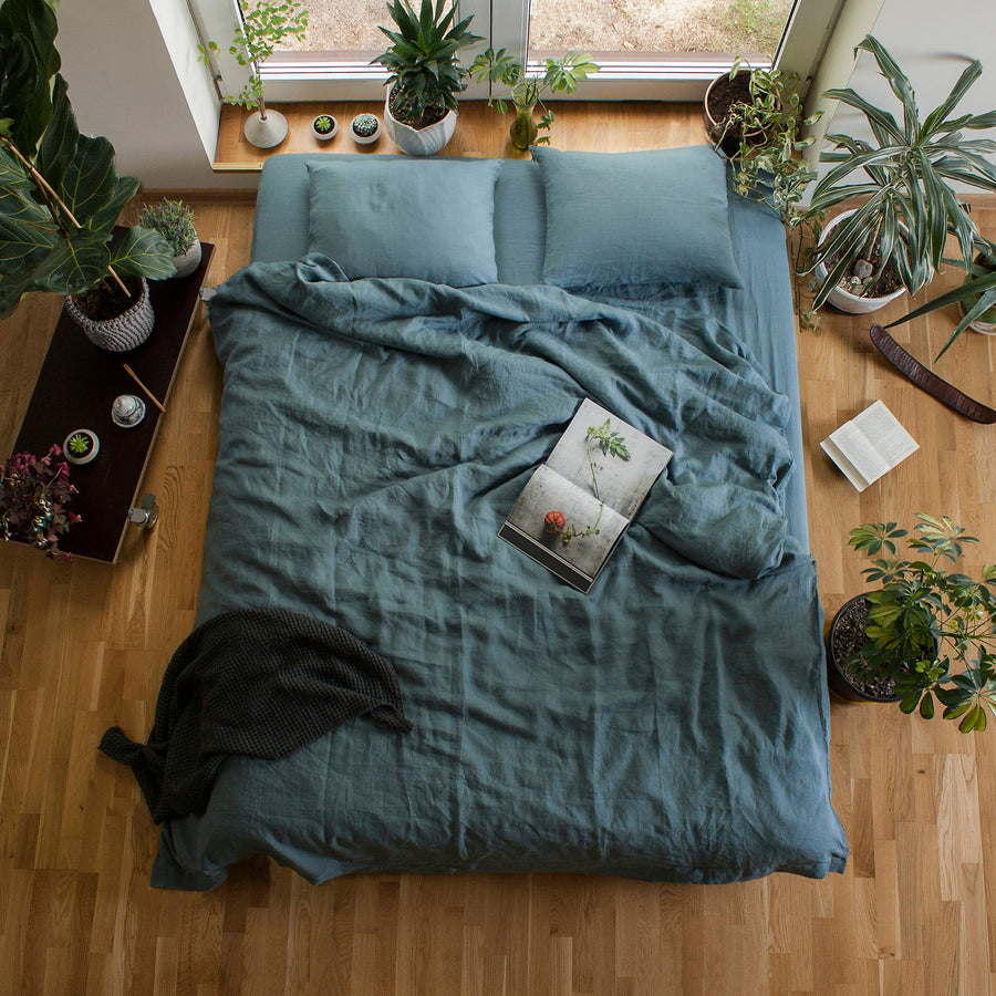 Dusty Blue Linen Duvet Cover