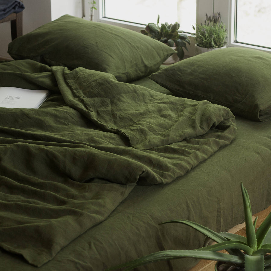 Forest Green Linen Duvet Cover