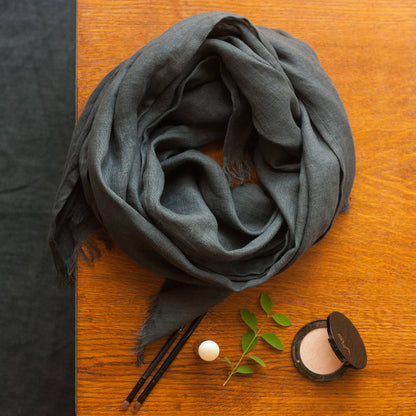Gray Linen Scarf Gift Set