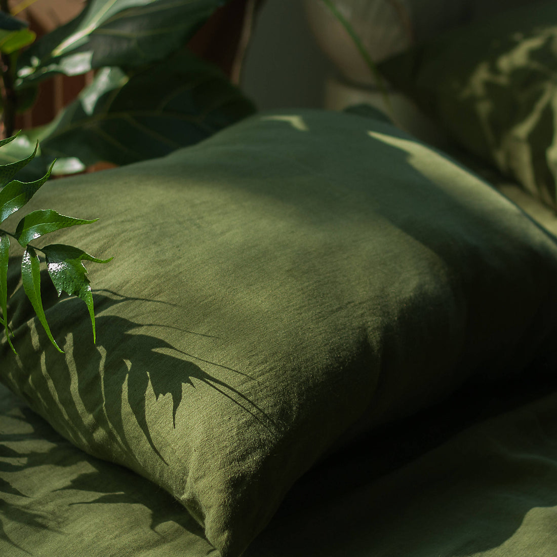 Forest Green Linen Pillow Case