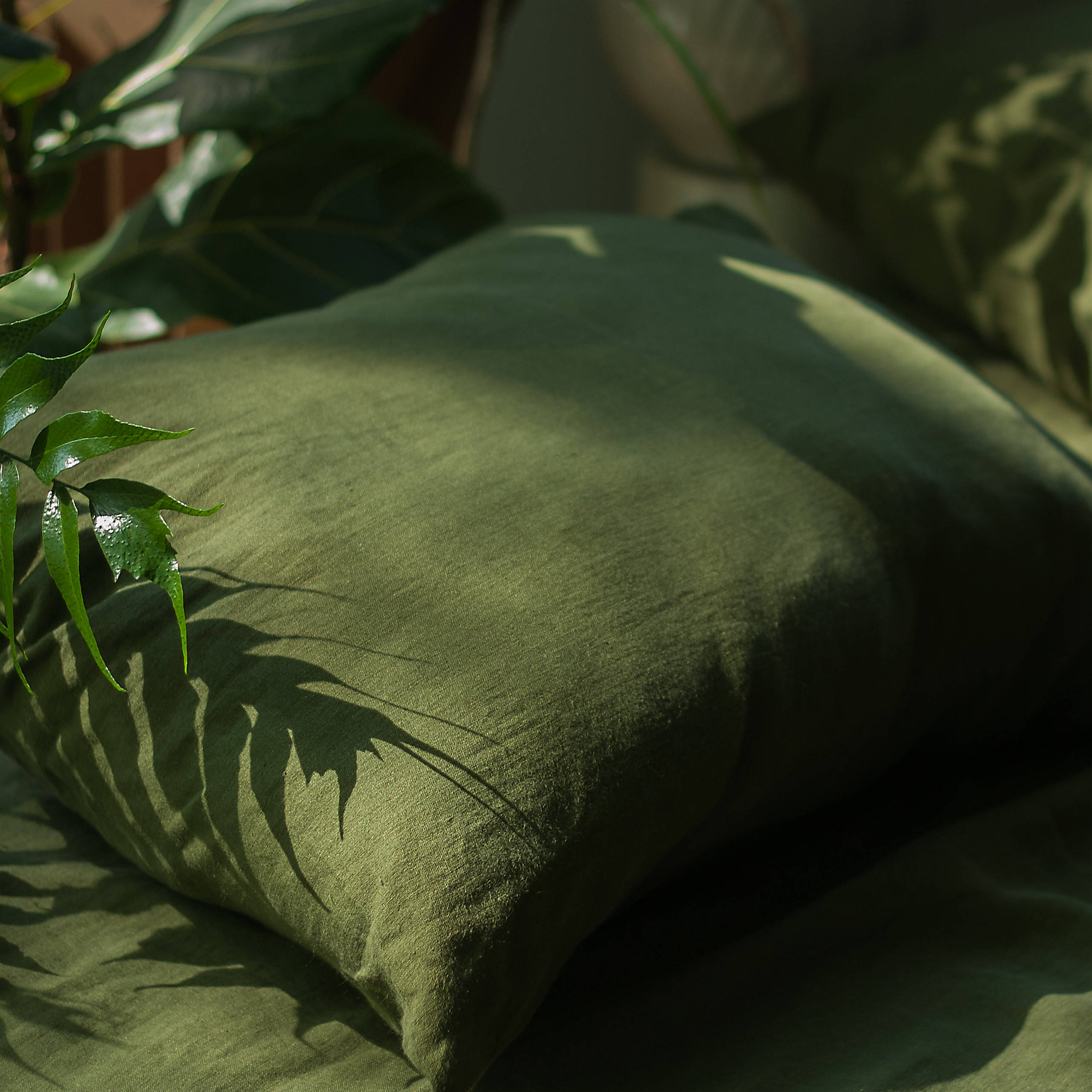 Forest Green Linen Pillow Case