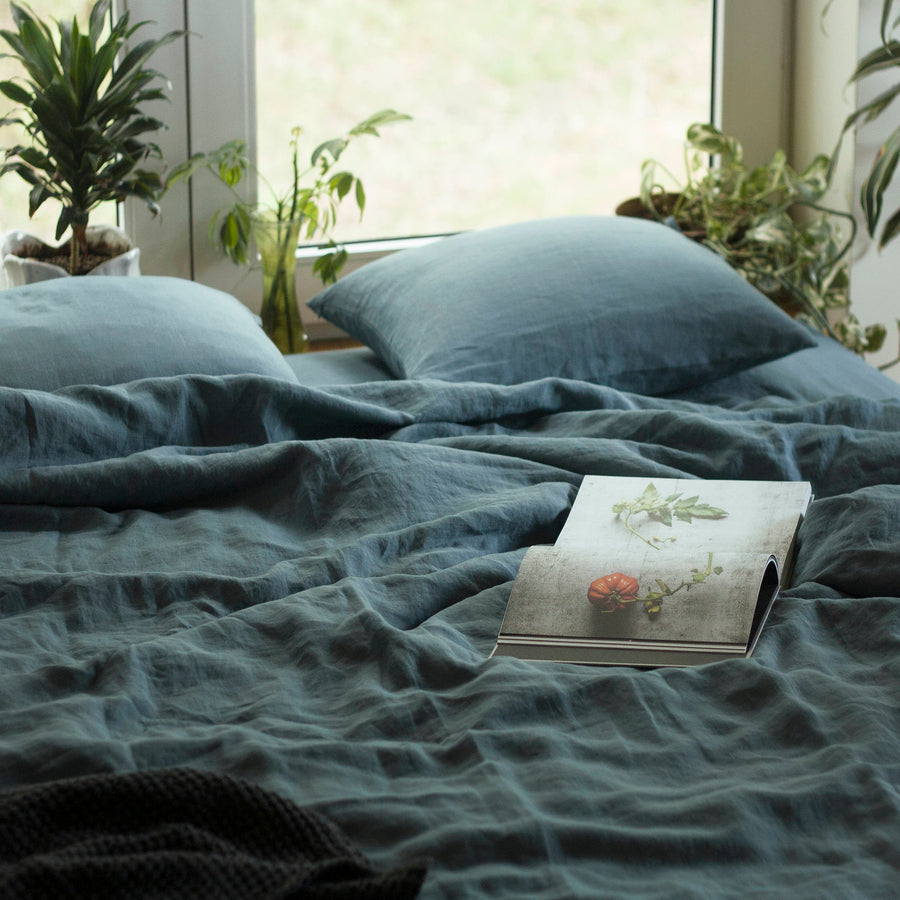 Dusty Blue Linen Duvet Cover