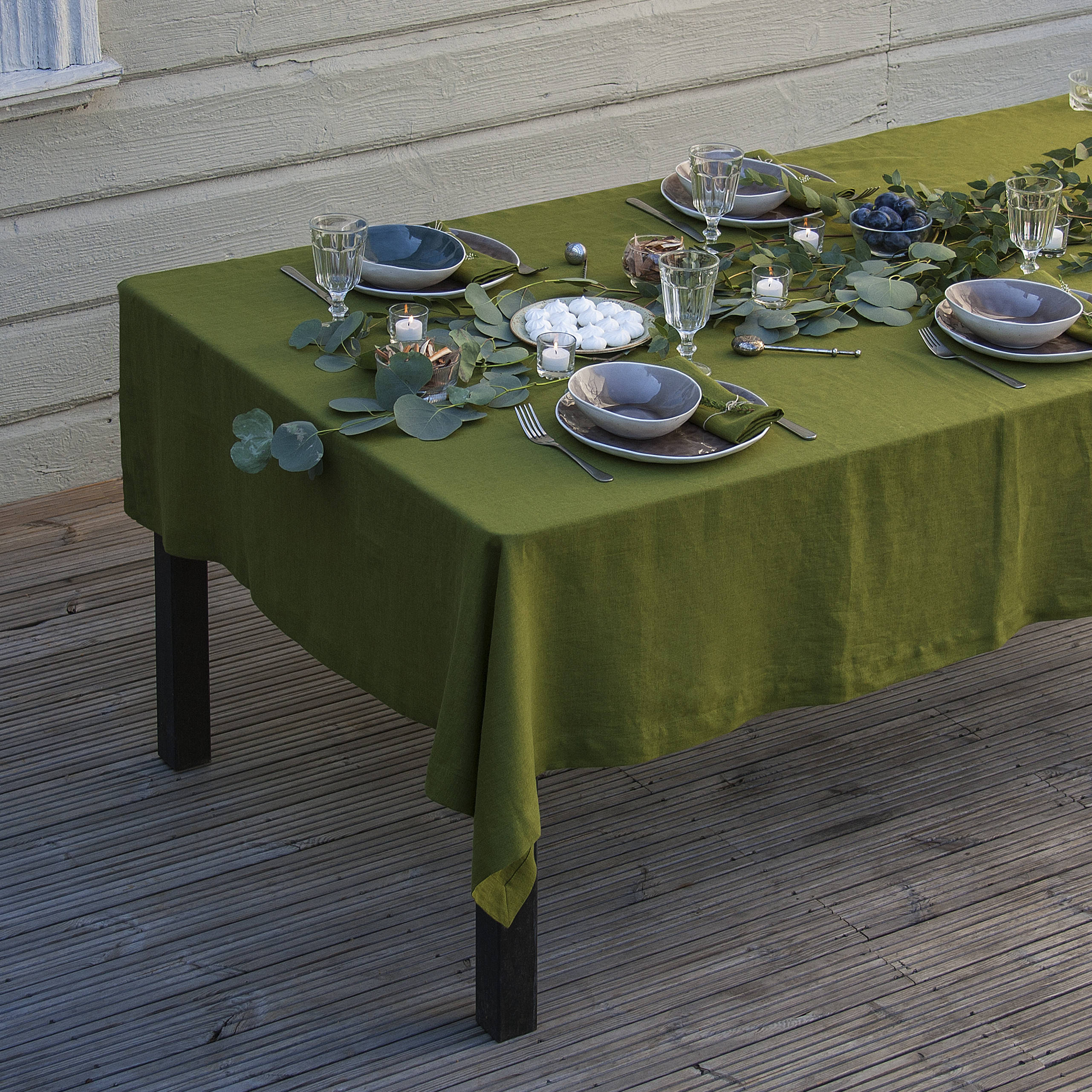 Moss Green Linen Tablecloth