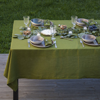 Moss Green Linen Tablecloth