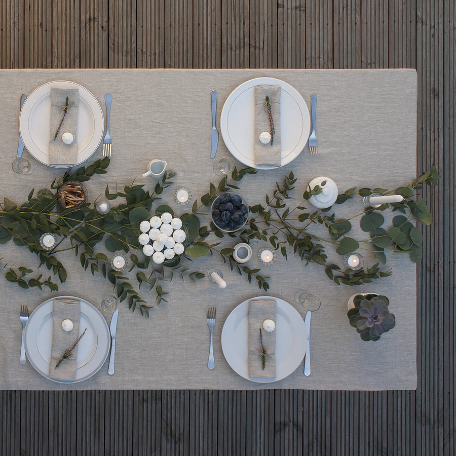 White Large Linen Tablecloth