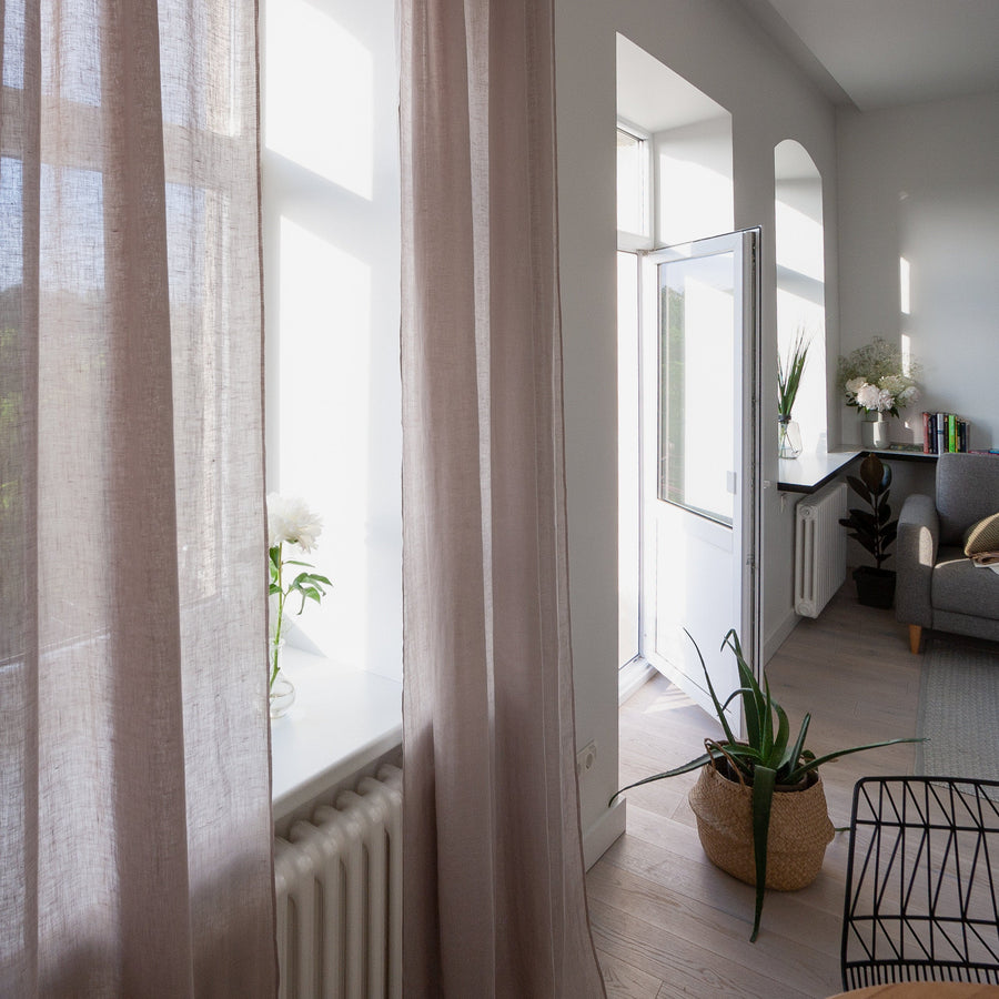 Lightweight White Linen Curtain With Tabs Or Ties