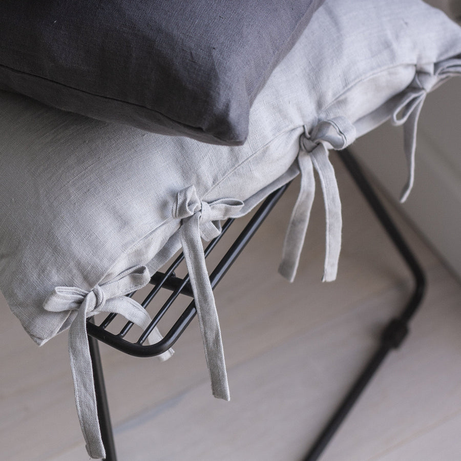 Gray Linen Pillow Case With Ties