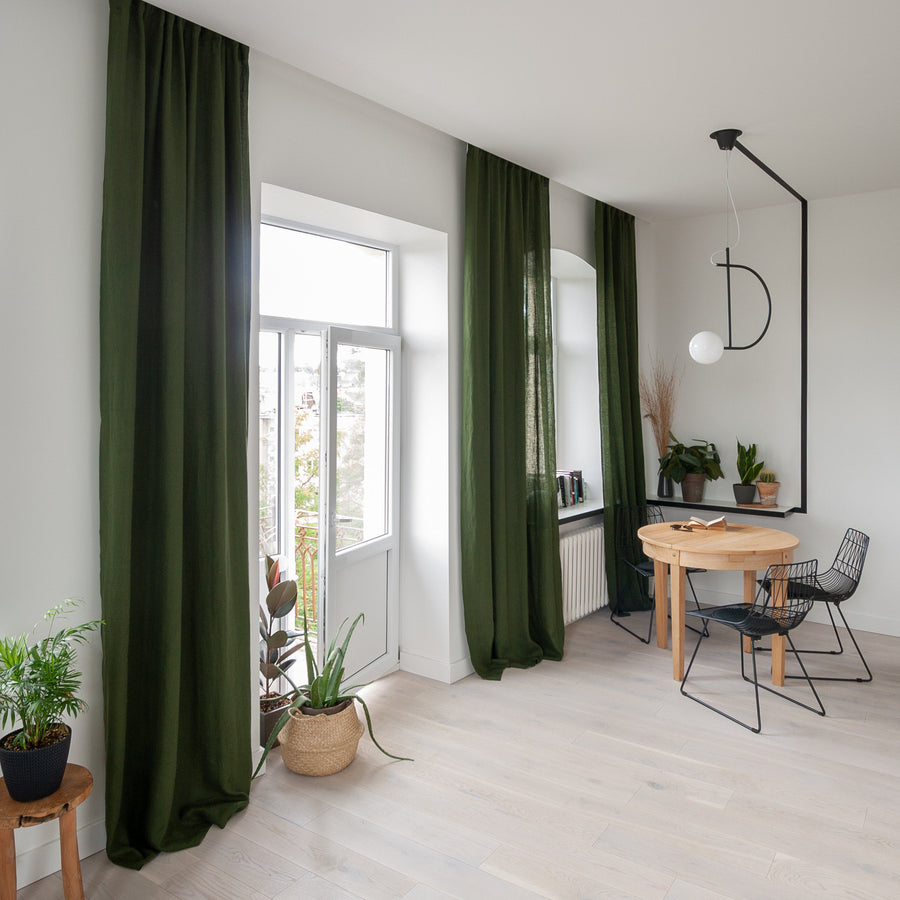 Dark Green Linen Curtain