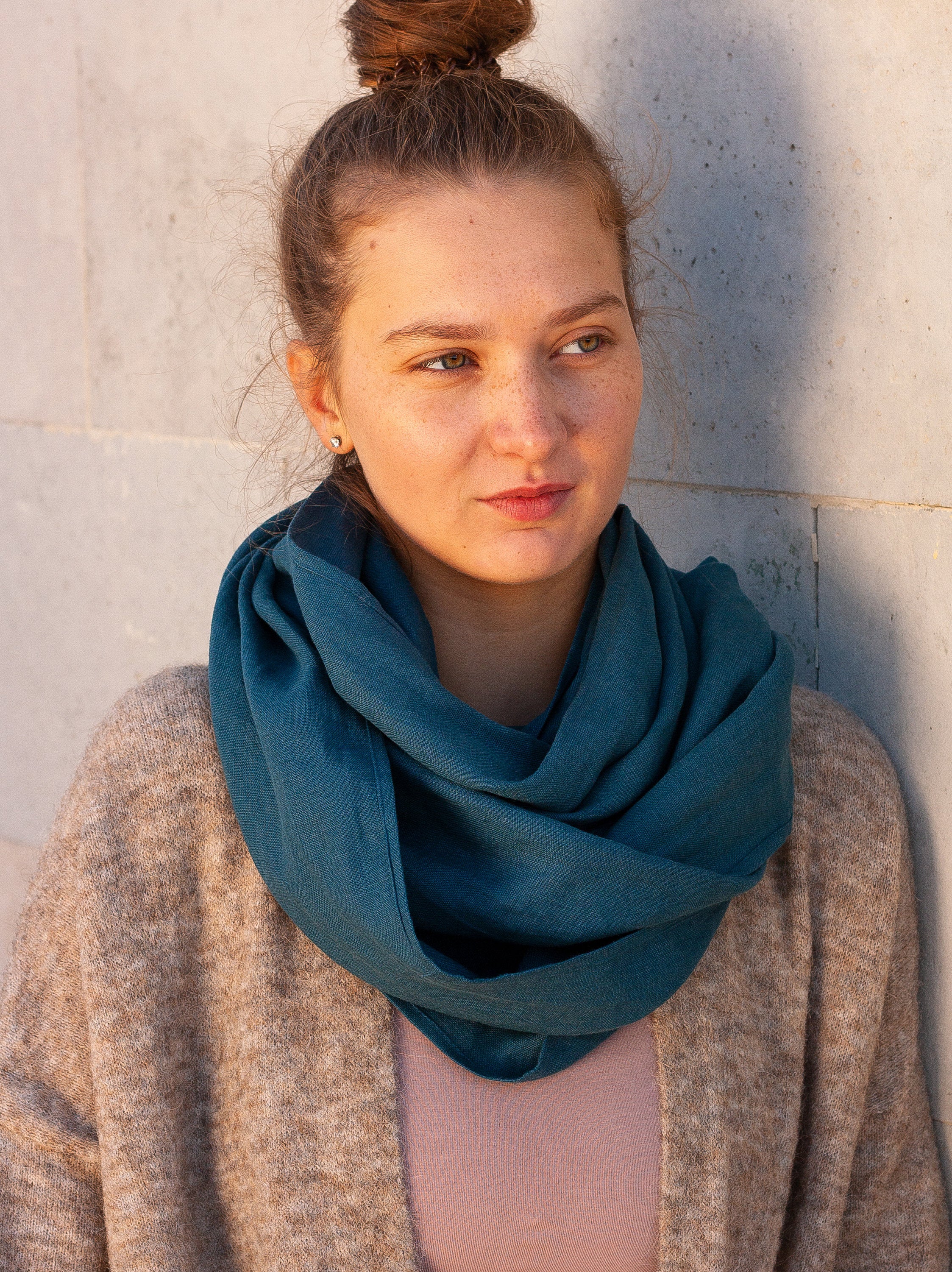 Dark Teal Linen Scarf