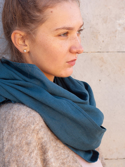 Dark Teal Linen Scarf