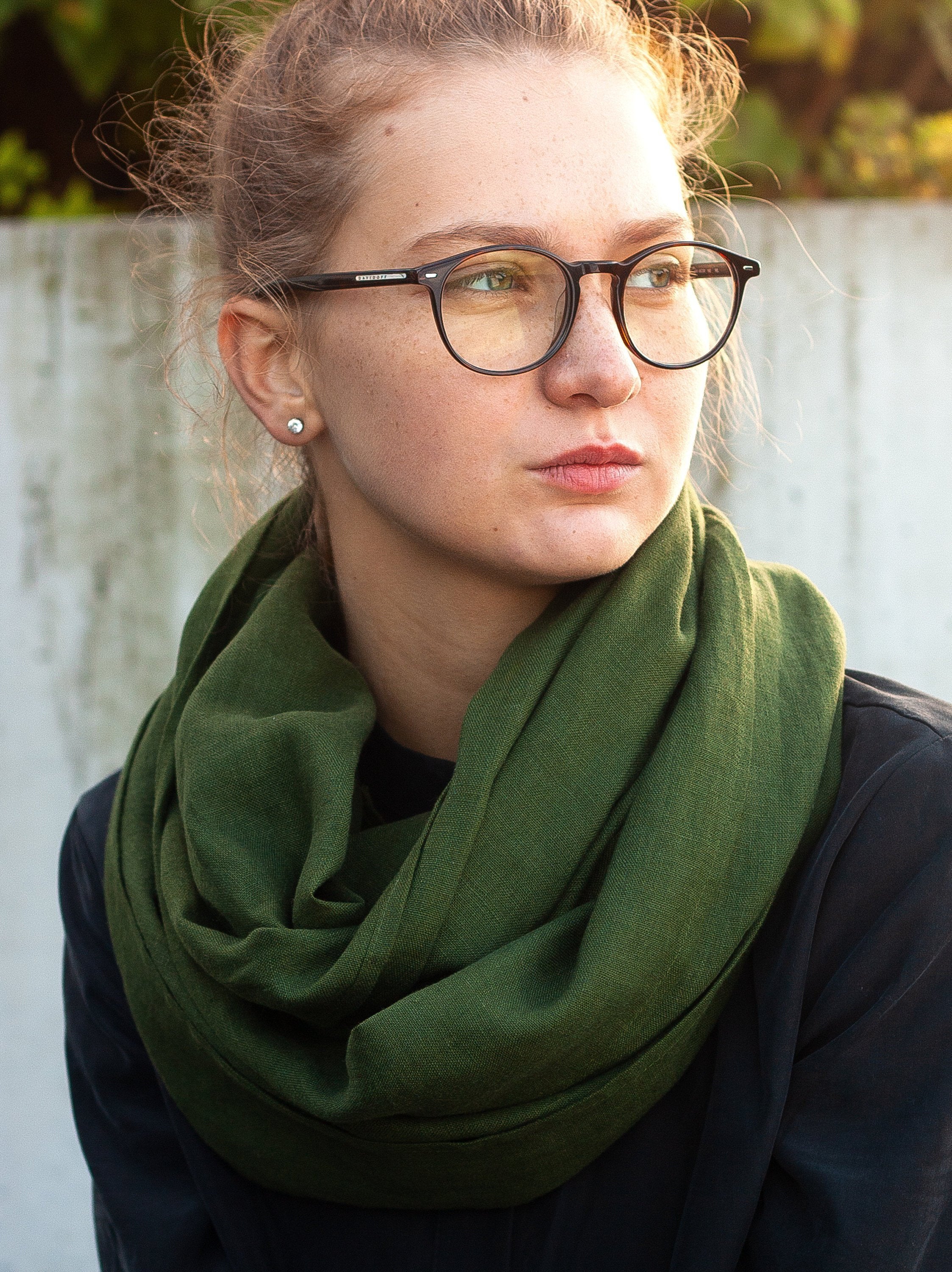 Dark Green Linen Scarf