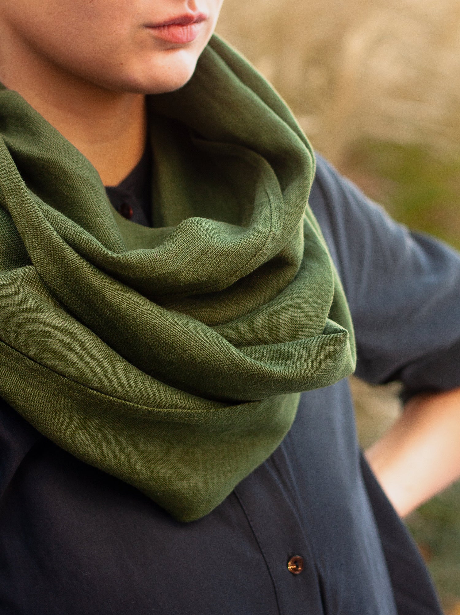 Dark Green Linen Scarf