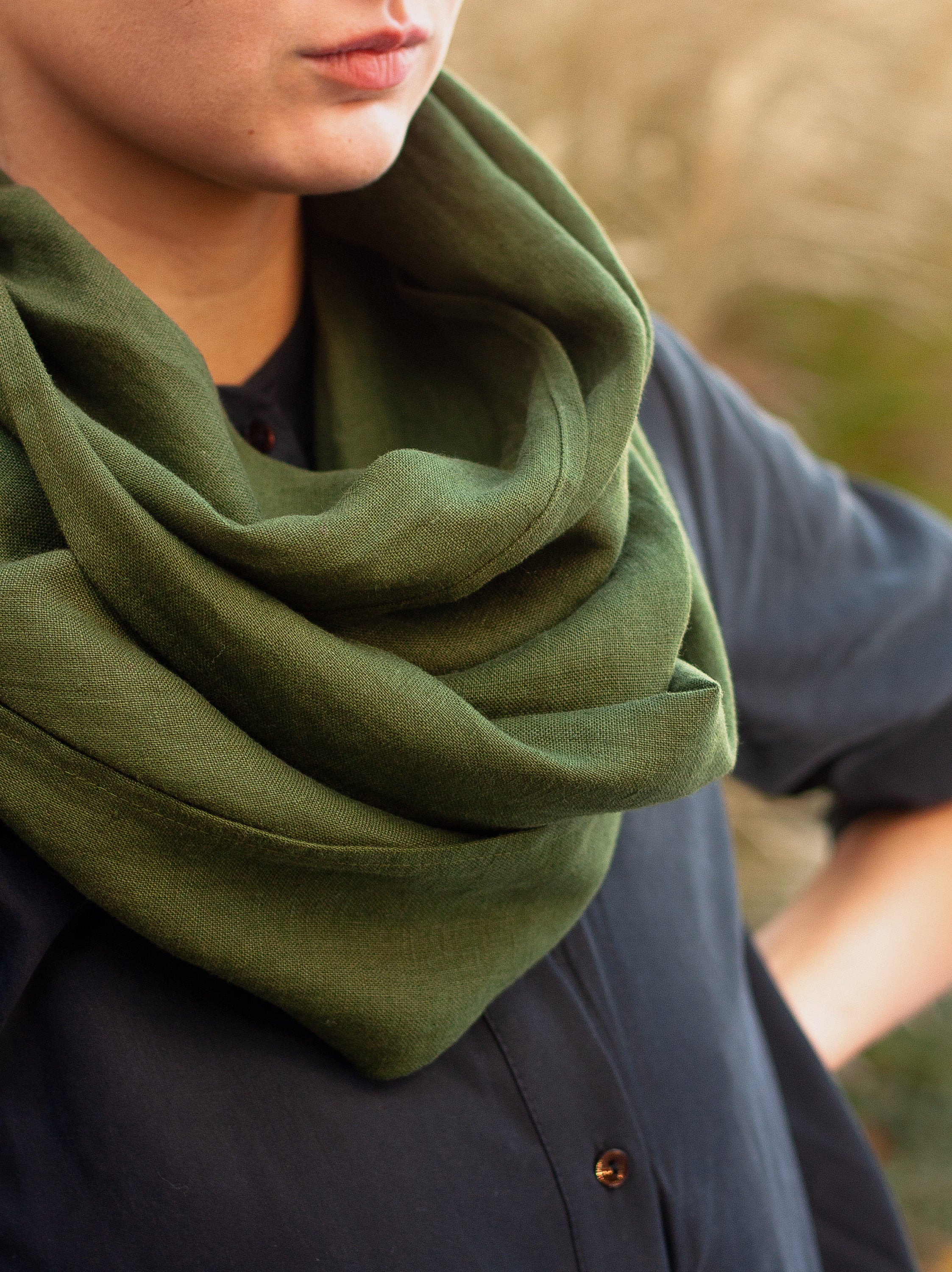 Dark Green Linen Scarf