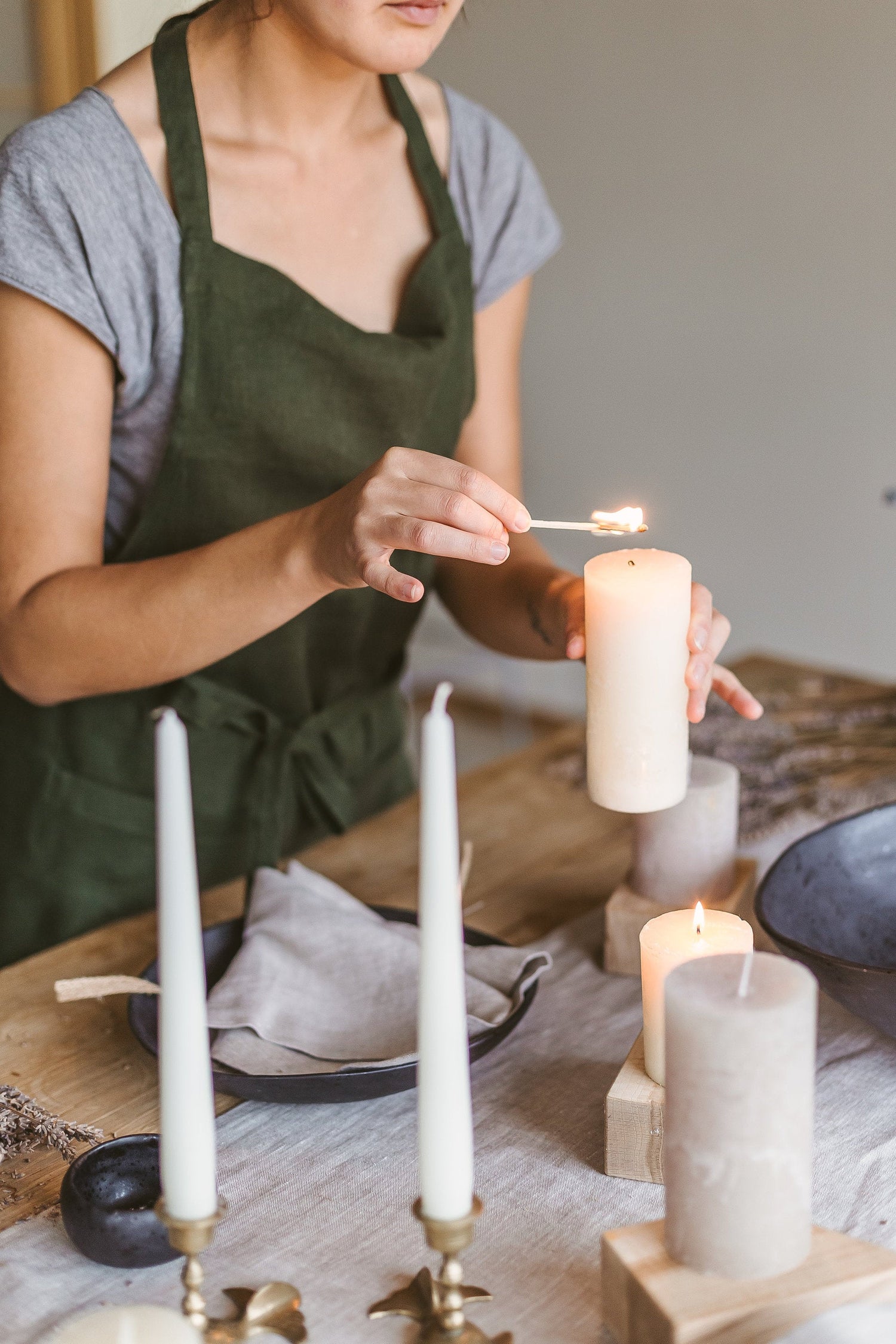 Dark Green Linen Apron