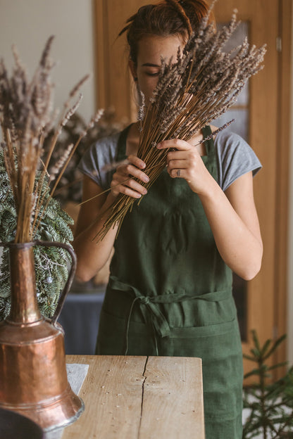 Dark Green Linen Apron