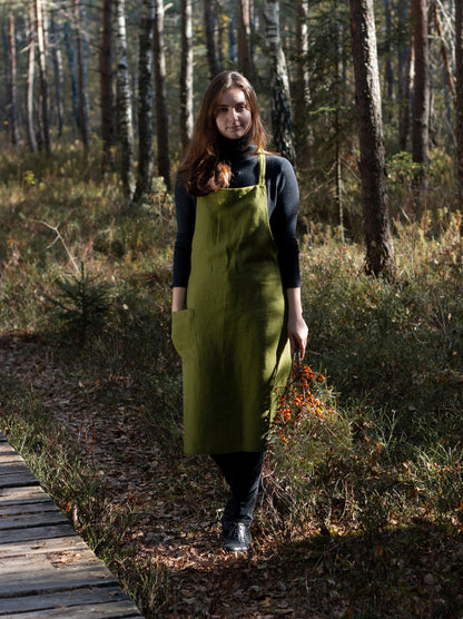 Moss Green Linen Apron Gift Set