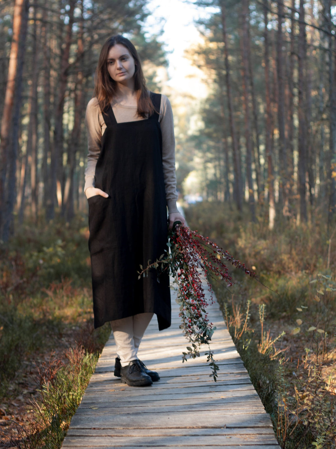 Black Linen Japanese Pinafore