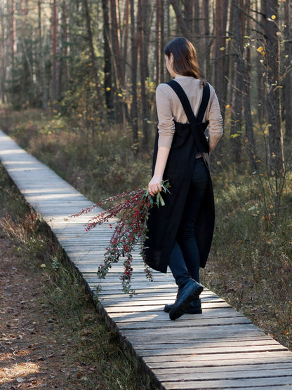 Black Linen Japanese Pinafore
