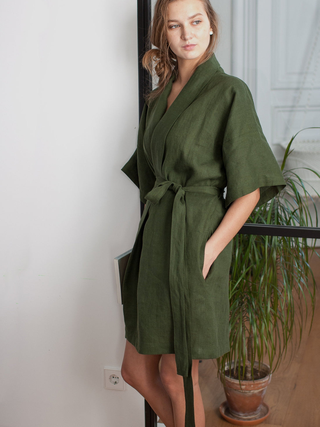 Dark Green Linen Robe Gift Set